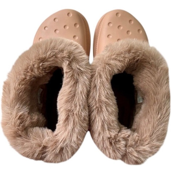 CROCS unisex adult men’s women’s Brown blush cork faux Fur-Lined stomp Boots - Picture 4 of 4